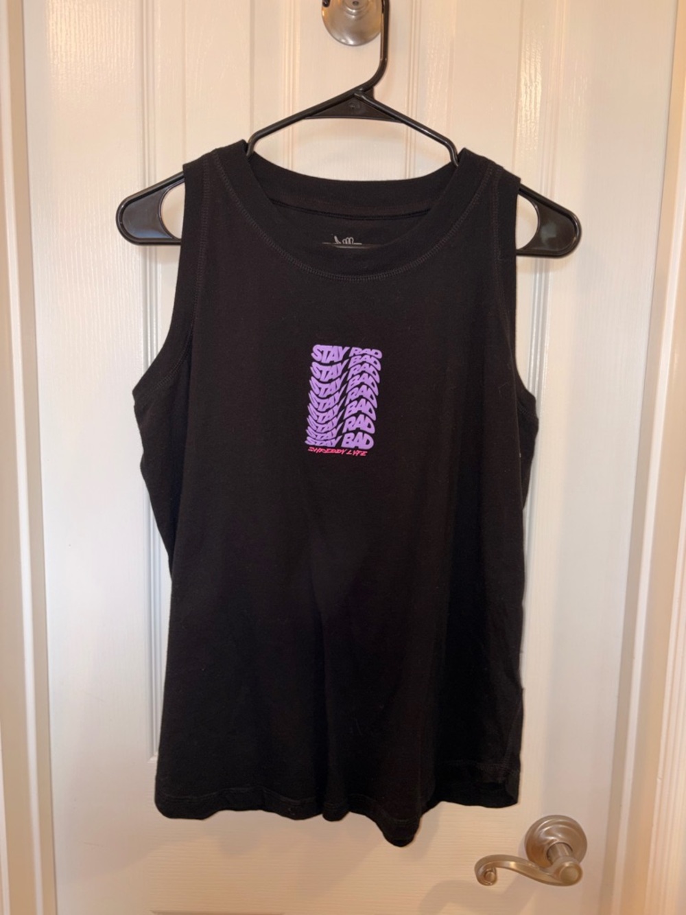 SHREDDY Black Graphic Tank with Purple Pink 'Stay Rad' Print